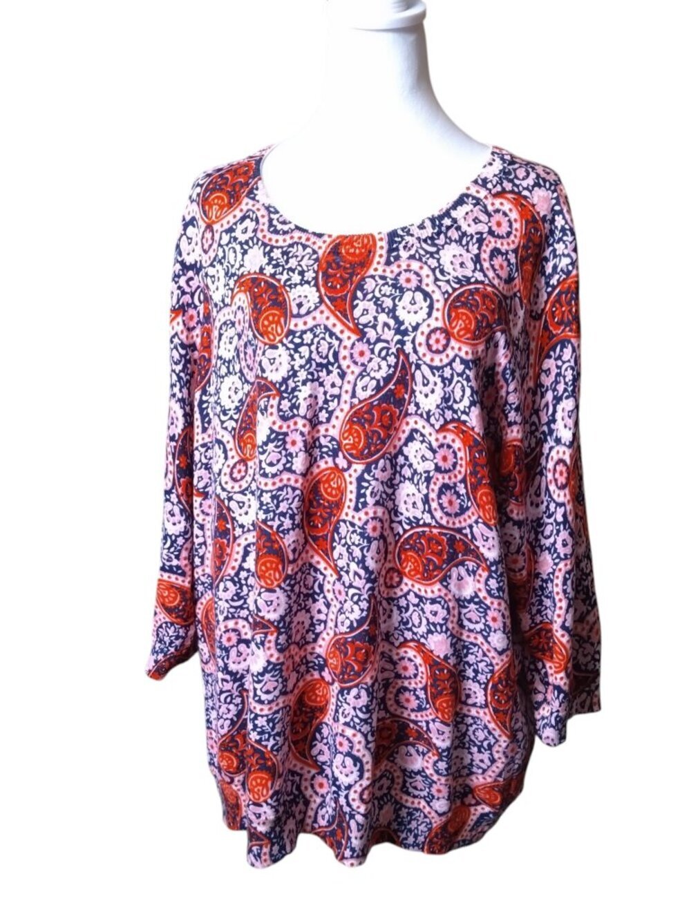Lands' End Supima Cotton 3/4 Sleeve Paisley Sweater Size 2X (20W-22W) Colorful
